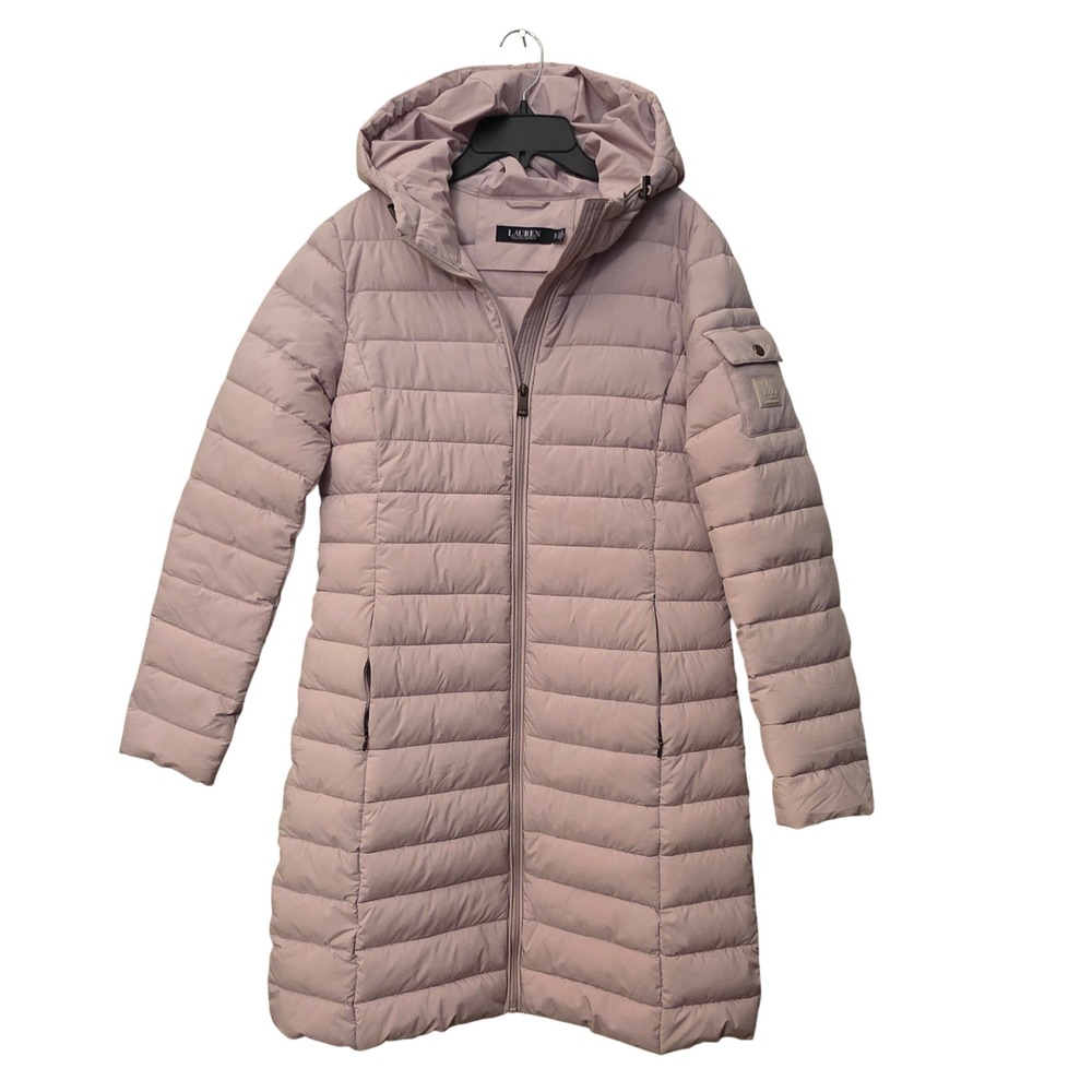 Lauren Ralph Lauren Womens Hooded Quilted Puffer Coat Mauve Pink XL RN41381